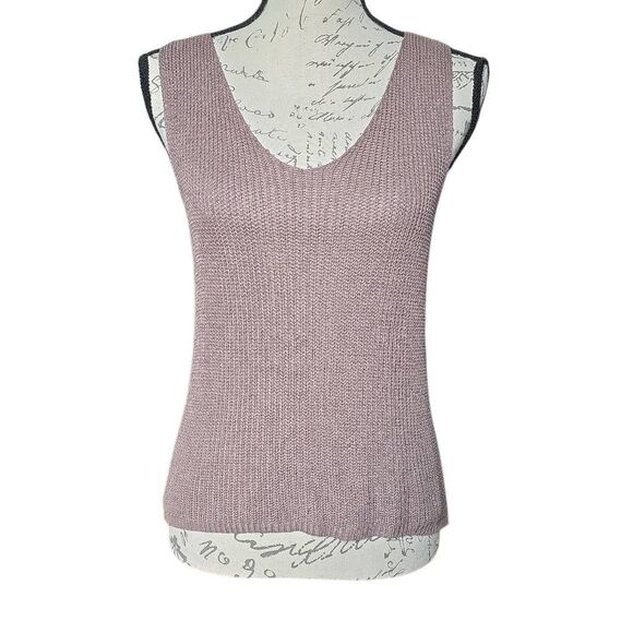 Sans Souci Women's Size Large Taupe Knit Cross Back Sleeveless Sweater Top - Picture 1 of 5